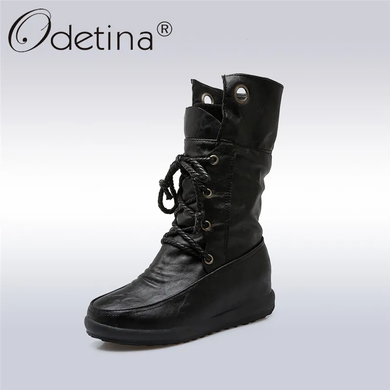 Женские ботинки до середины икры Odetina на плоской платформе с закругленным носком