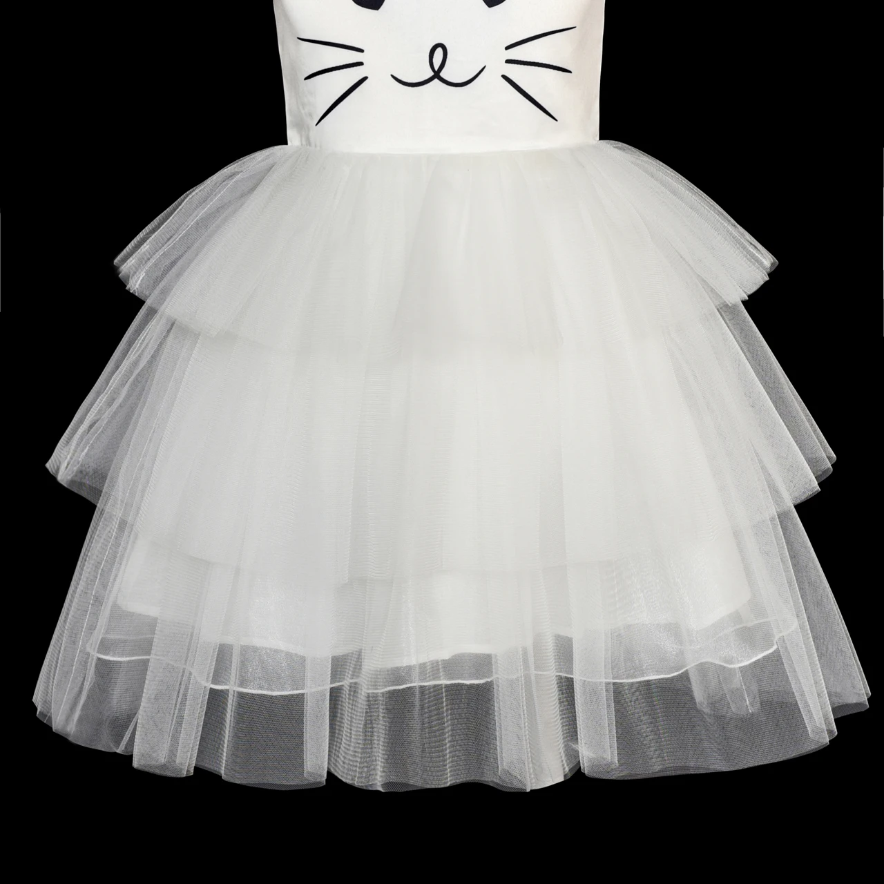Sunny Fashion платья для девочек Кот Лицо От белого башня рябить На танцах Вечеринка 2020