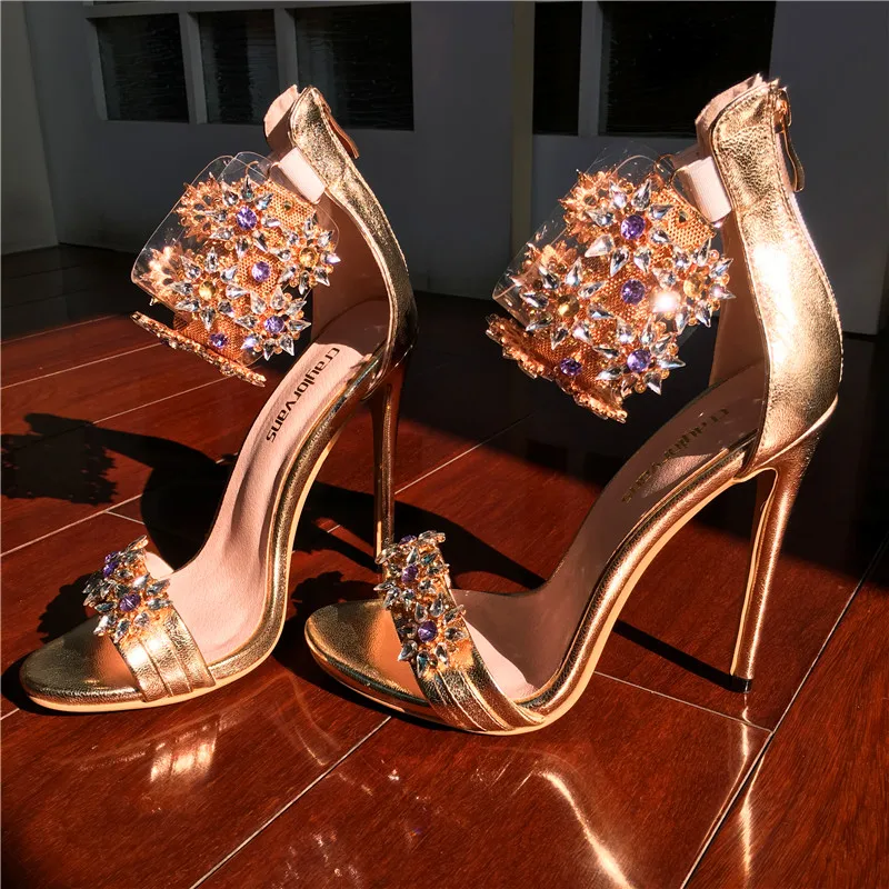 Женские босоножки со стразами Craylorvans летние прозрачные на высоком тонком каблуке