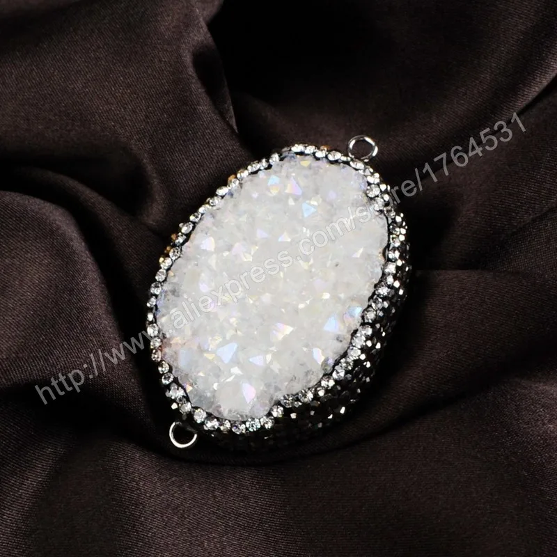 Овальный borosa натуральный хрустальный титановый AB Druzy Соединитель с двойными барами проложили циркон Druzy ювелирные изделия драгоценные камни для женщин JAB164