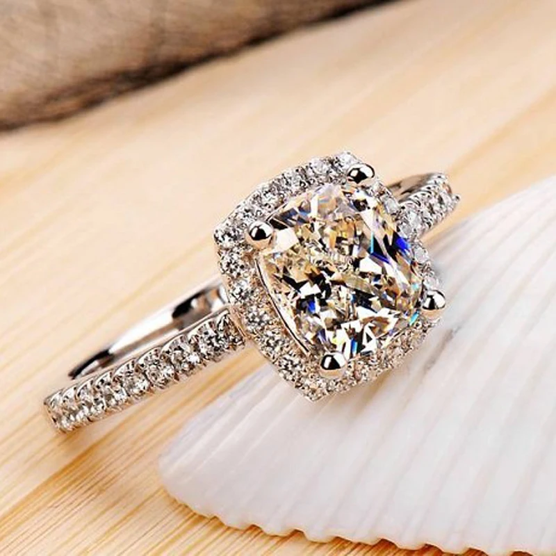 Роскошные 2 ct CZ кольца женские модные новые белые кристаллы 4 зубец циркония