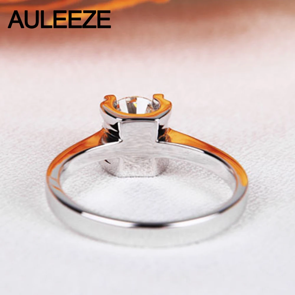 Classic Prong Setting 9K White Gold Engagement Rings For Women Round 1CT NSCD Simulated Diamond Solitaire Ring Wedding Jewelry | Украшения