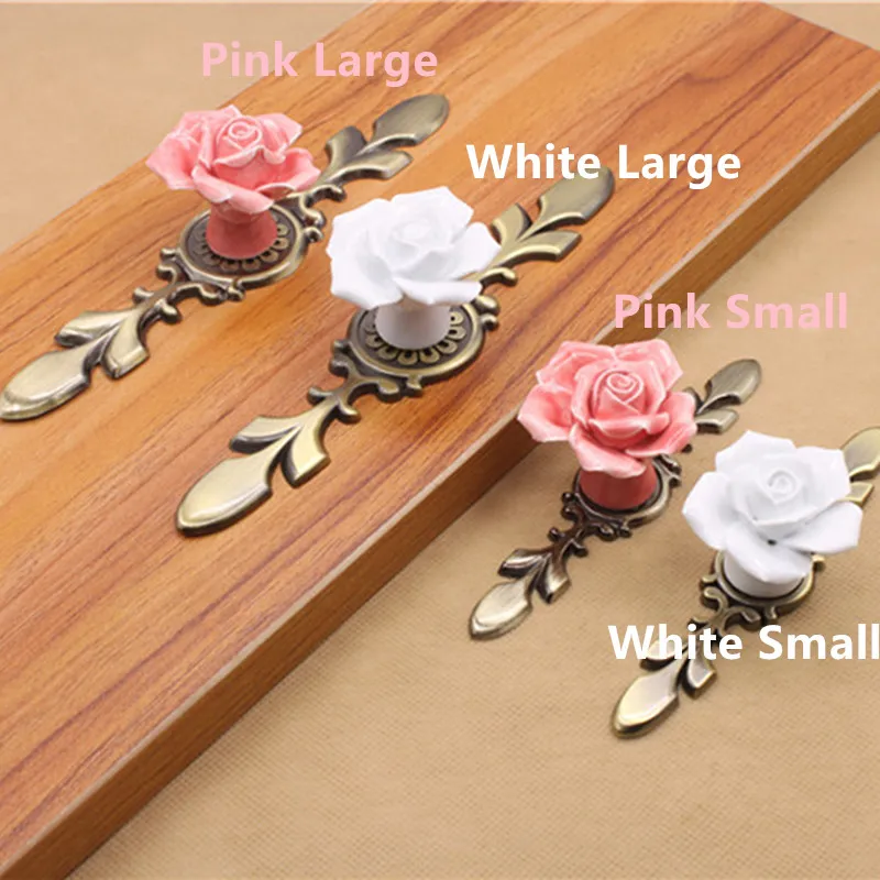 

Ceramic Alloy Base Door Handles Rose Flower Pink/White Kitchen Cupboard Closet Drawer Cabinet Knobs Single Hole Furniture Handle