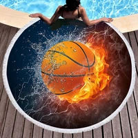3d basketball round beach towel sports bath towel microfiber fabric 150cm size