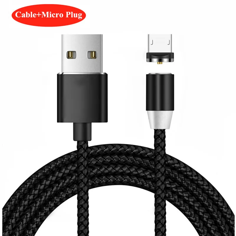 Black Micro Cable НИСИ 1 м 5 В/2,1 а светодиодный магнитный usb-кабель для зарядки iPhone, samsung, Xiaomi, huawei type C/Micro usb/IOS, кабель для быстрой зарядки - Цвет: Black Micro Cable