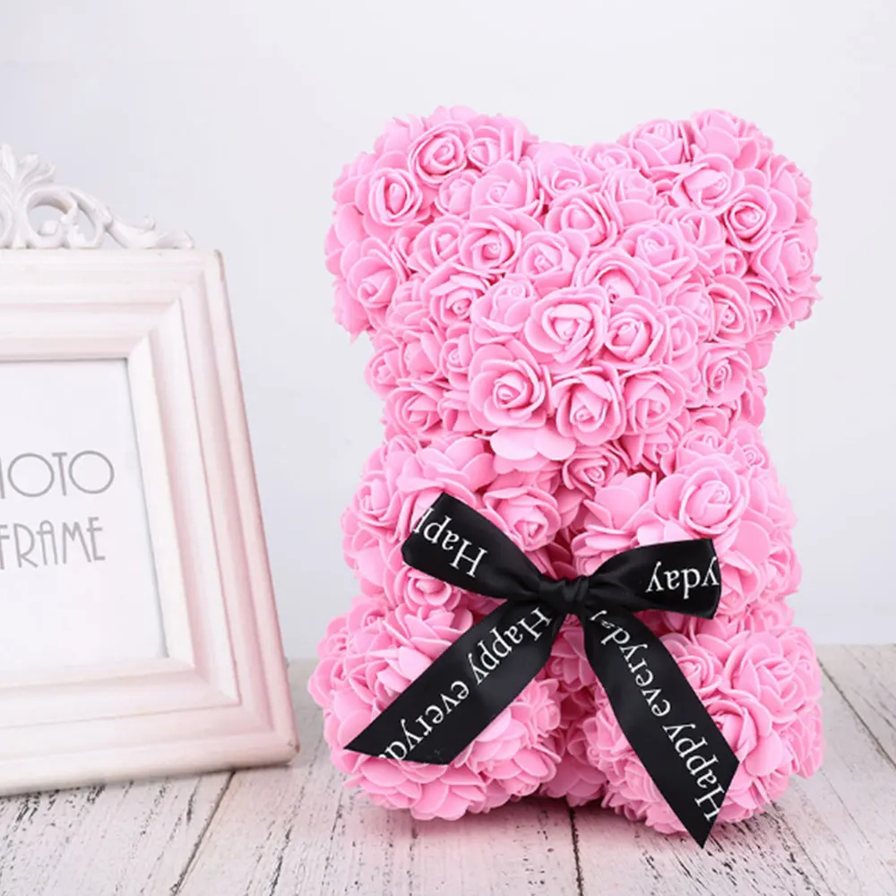 40CM Pink Bear Искусственные цветы розы Медведь собака кролик Мопс юбилей день Святого Валентина подарок на день рождения мать подарок Свадебная вечеринка украшение - Цвет: 40CM Pink Bear