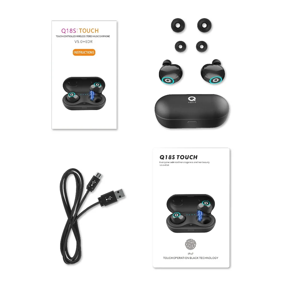 TEBERBOOM Q18S Wireless TWS Earbuds V5.0 Bluetooth Earphone Headset Deep Bass Stereo Sound Sport For Samsung Iphone | Электроника