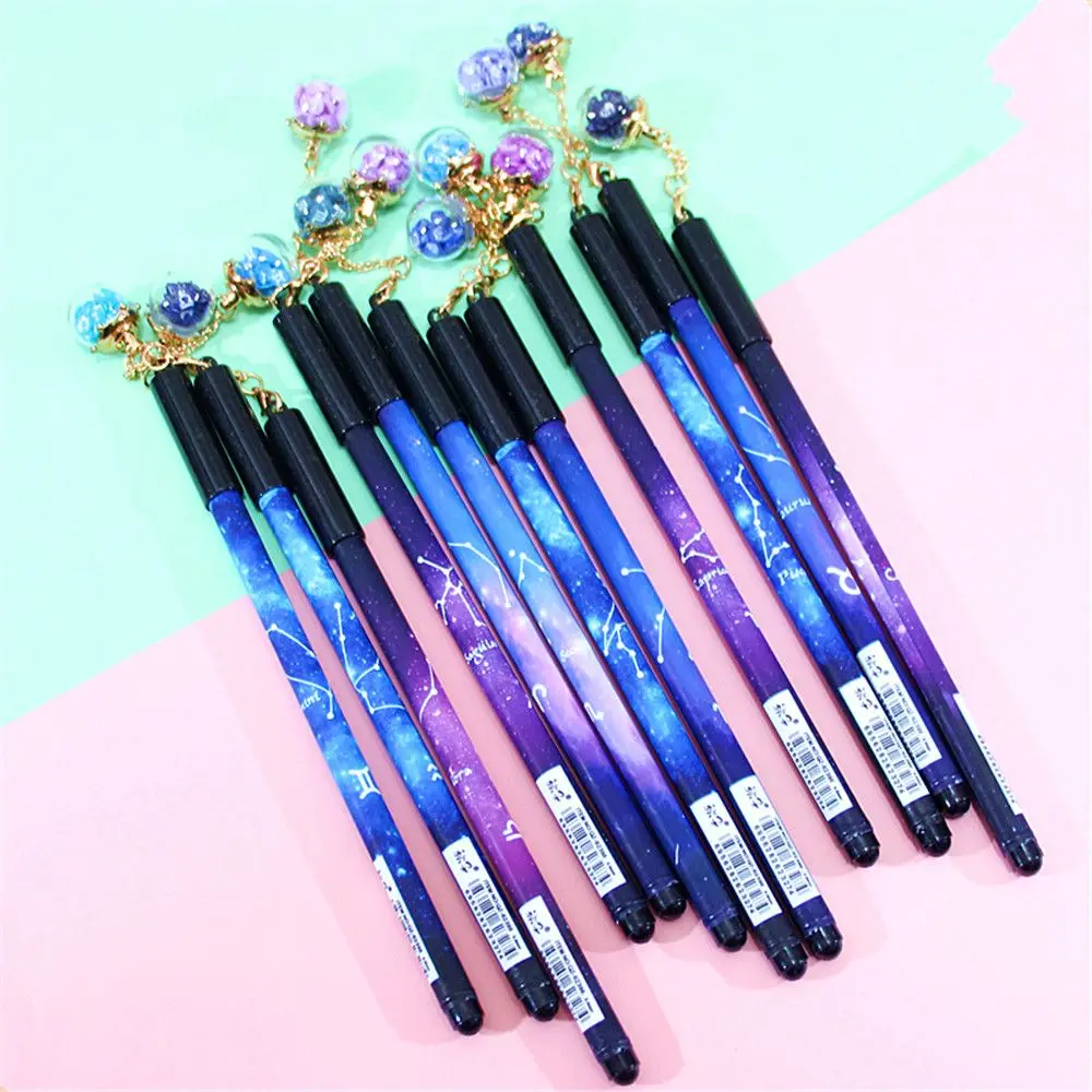6pcs Starry Sky Gel Pens 0.5mm Flower Pendant Neutral Pen Kawaii Stationery School Office Signature Supplies Constellation | Канцтовары