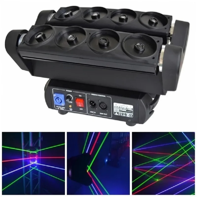 Сценический ночной клуб мероприятие паук движущаяся голова 8 глаз RGB dj