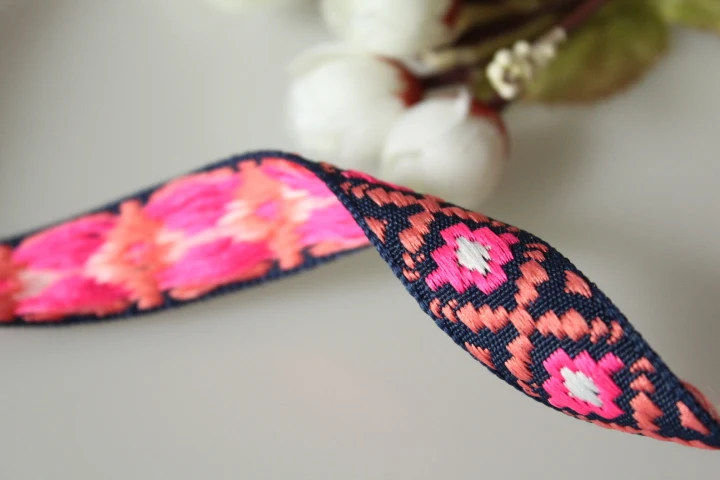 10 ярдов/Лот ширина 2 см тканая жаккардовая лента с розовым геометрическим