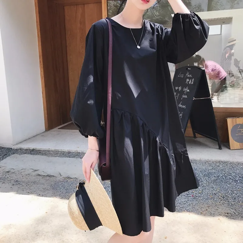 TWOTWINSTYLE Patchwork Ruffles Summer Dress For Women Lantern Sleeve Loose Big Size Black Dresses Female Clothes Fashion 2018 | Женская