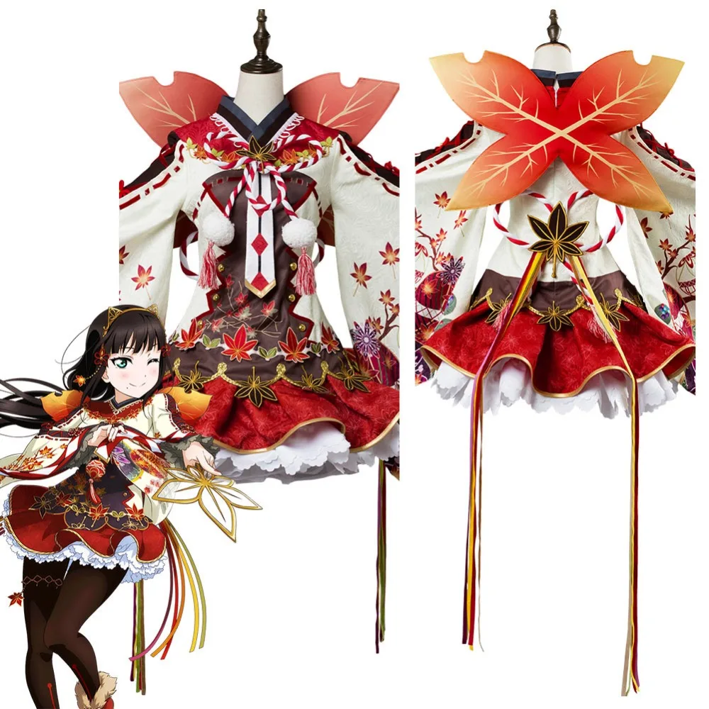 Lovelive! Платье кимоно Kurosawa Dia Aqours с кленовыми листьями карнавальный костюм на