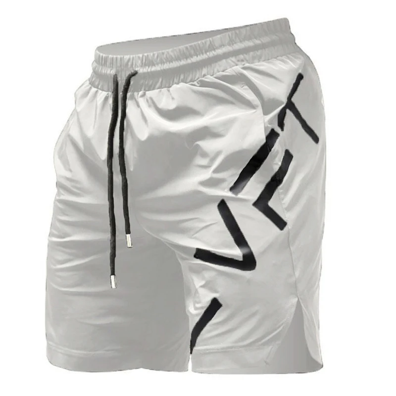 White Voobuyla шорты для бега, мужские спортивные быстросохнущие шорты для тренировок, фитнеса, спортзала, с принтом, спортивные шорты с карманом, плюс шорты для бега, для бега - Цвет: White