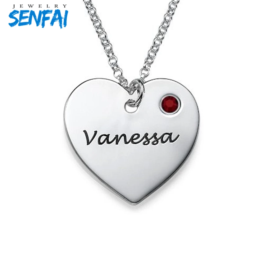 

Senfai любовь пользовательское имя сердце бар кулон ожерелье с зодиакальным камнем с украшением в виде кристаллов на заказ Любовь романтическ...