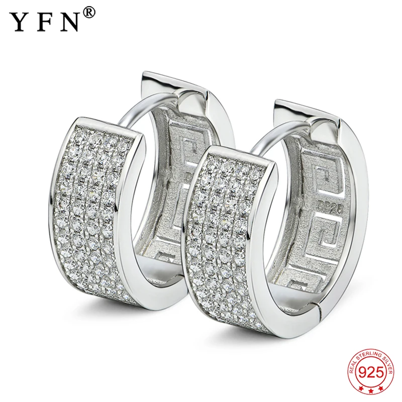 YFN 925 пробы Серебряные широкие серьги кольца с фианитом элегантные для женщин
