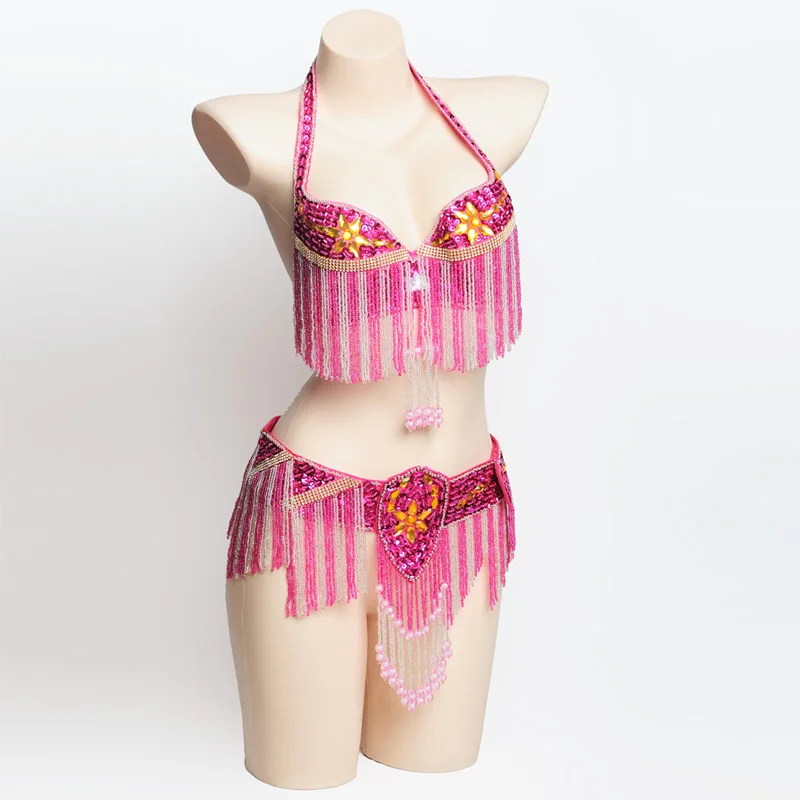 Женский костюм для танца живота откровенный с бахромой пояс бюстгальтером