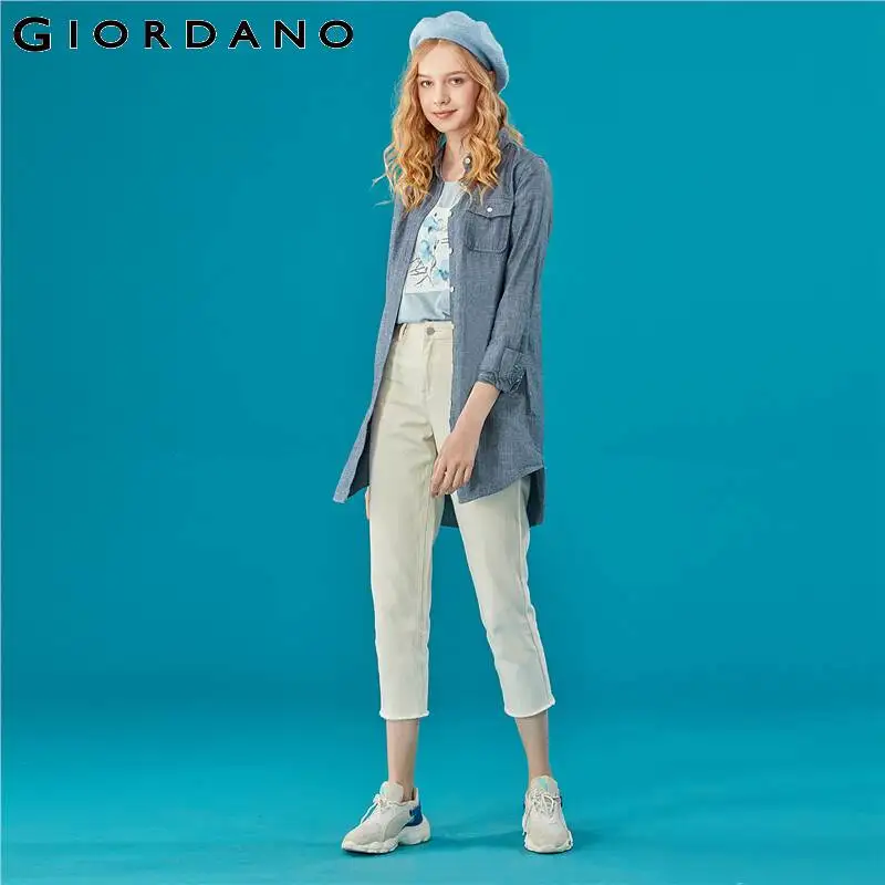 Giordano .женская хлопковая рубашка платье с длинными рукавами данная модель имеет