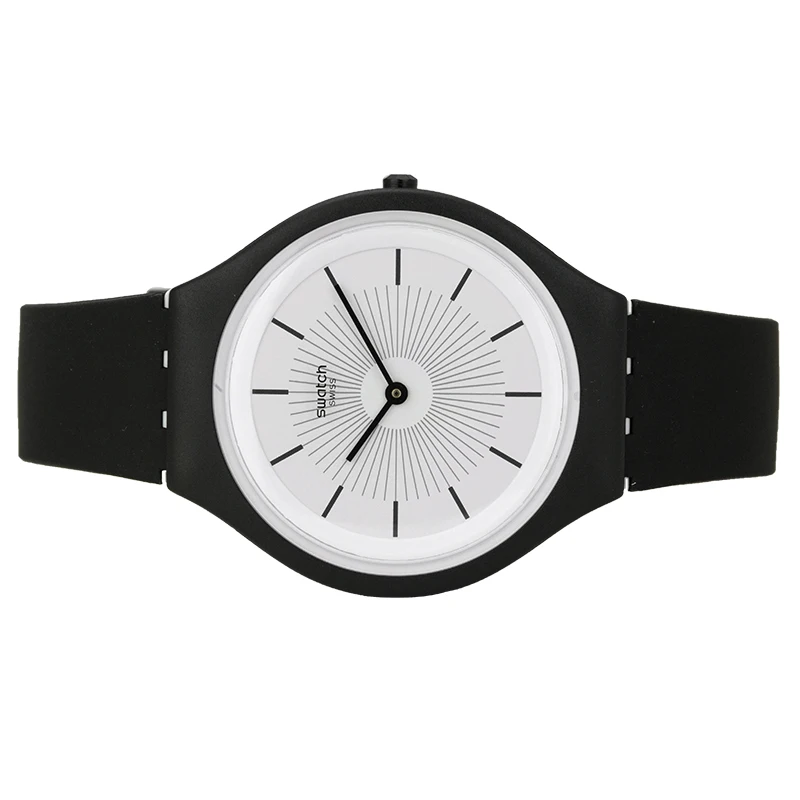 Swatch Серия кожи Стильные черные кварцевые часы для мужчин и женщин SVUB100|Кварцевые