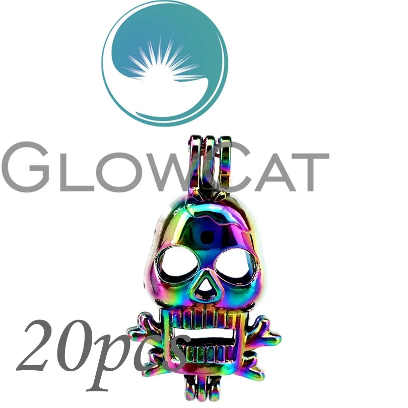 

20x CC220 Радужный Панк череп бусины клетка для изготовления ювелирных изделий эфирное масло диффузор жемчужный клетка кулон