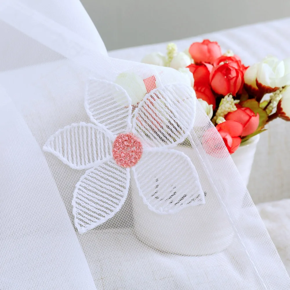 Розовый цветочный тюлевой занавес белая Современная прозрачная панель