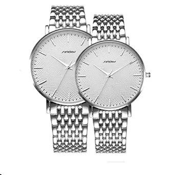 2pcs white Steel 2 шт. Лидер продаж SINOBI парные часы простые элегантные с принтом под кожу мужские наручные часы из нержавеющей стали женские часы для влюбленных - Цвет: 2pcs white Steel