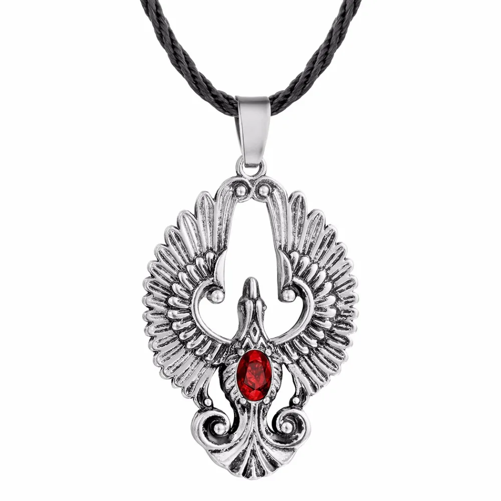 

Nostalgia Viking Phoenix Pendant Red Crystal Necklace Women Accessories For Good Luck Animal Bird Jewelry