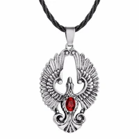 nostalgia viking phoenix pendant red crystal necklace women accessories for good luck animal bird jewelry