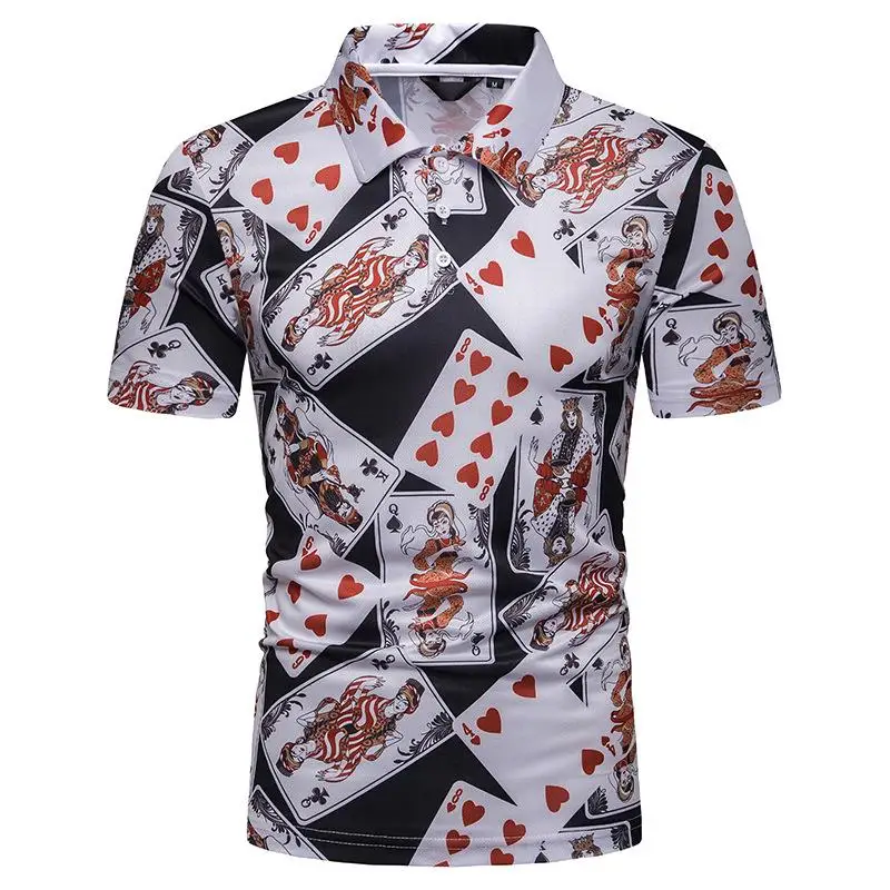 Men Polo Shirt Hawaiian Hip hop Summer Tops Playing card print Short sleeves Men's Clothing |