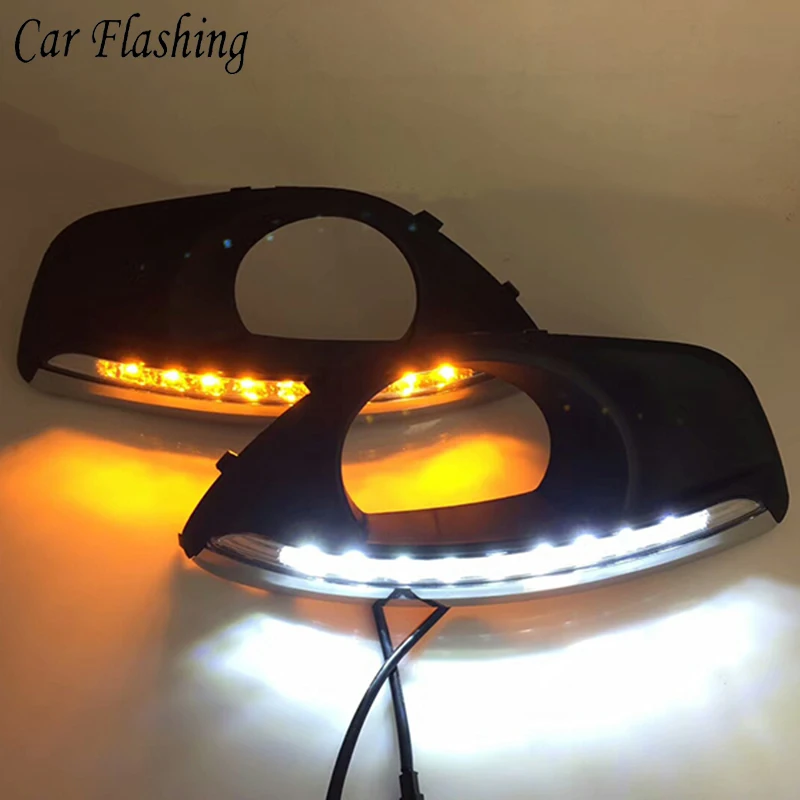 Для hyundai Santa Fe SantaFe 2010 2011 2012 дневные ходовые огни светильник DRL светодиодный Противотуманные фары крышка с желтым указатели поворота функции