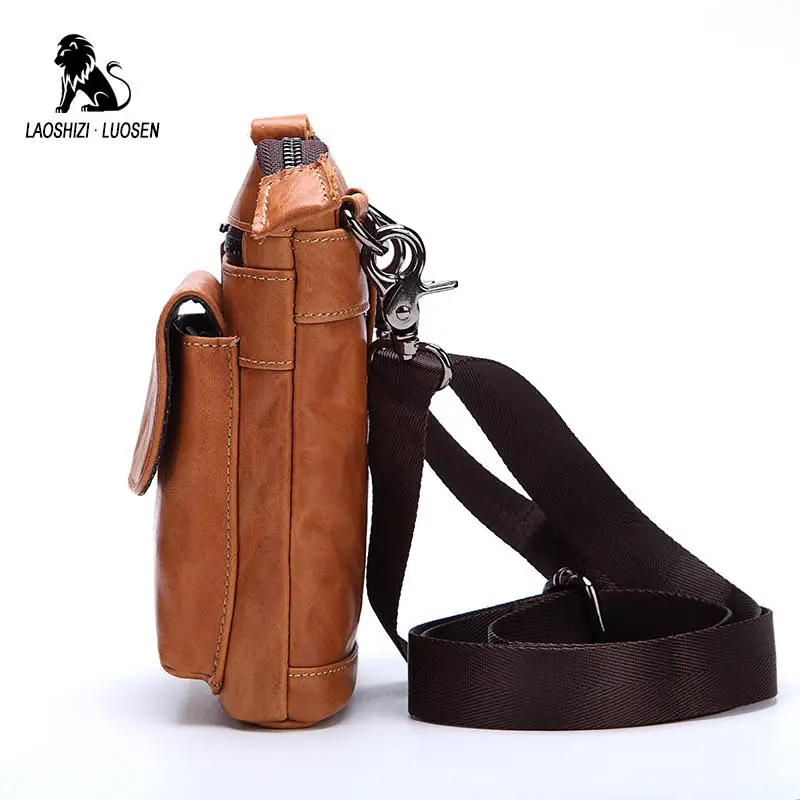 LAOSHIZI LUOSEN Fanny Pack Men Oil Wax Genuine Leather Waist Bag Phone Belt Fashion Brands Multifunction with Shoulder Strap | Багаж и