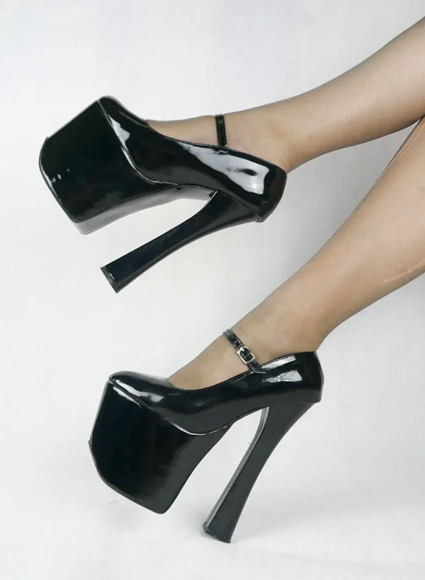Black shiny Черные туфли-лодочки на платформе 3 1/2" на толстом 7 1/2" каблуке Мэри Джейн/обувь для костюмированной вечеринки - Цвет: Black shiny