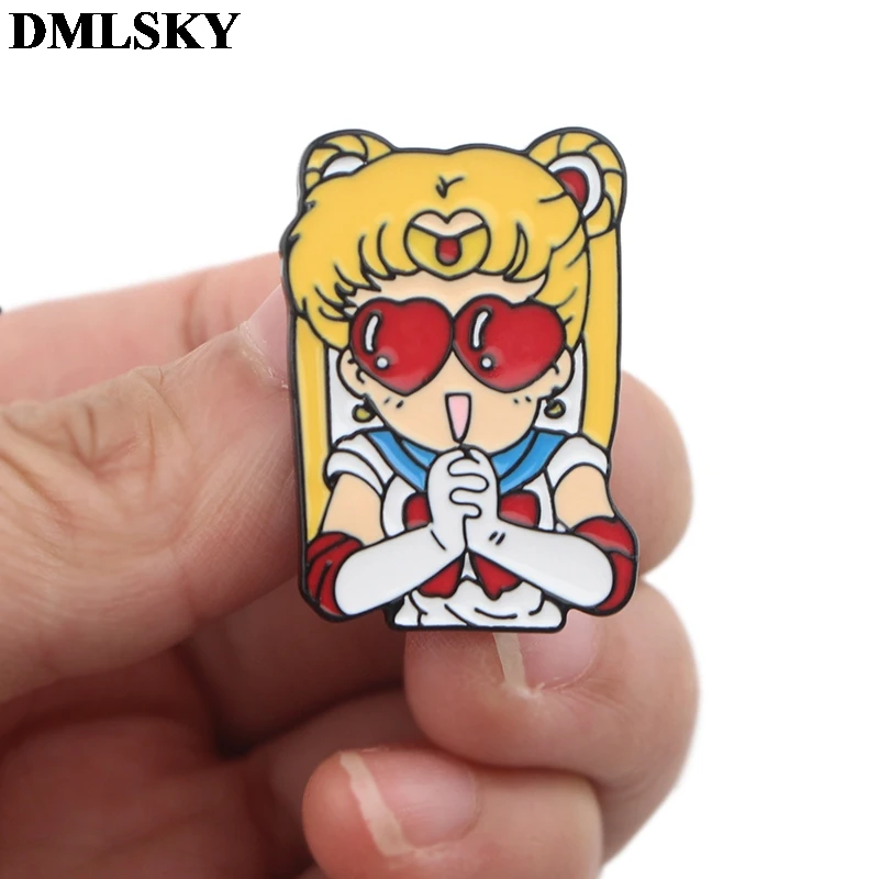 DMLSKY Anime girls Funny Cartoon Metal Pins Enamel Brooches for Women Men Lapel Pin Backpack Badge Denim Brooch Collar M3715 | Украшения и