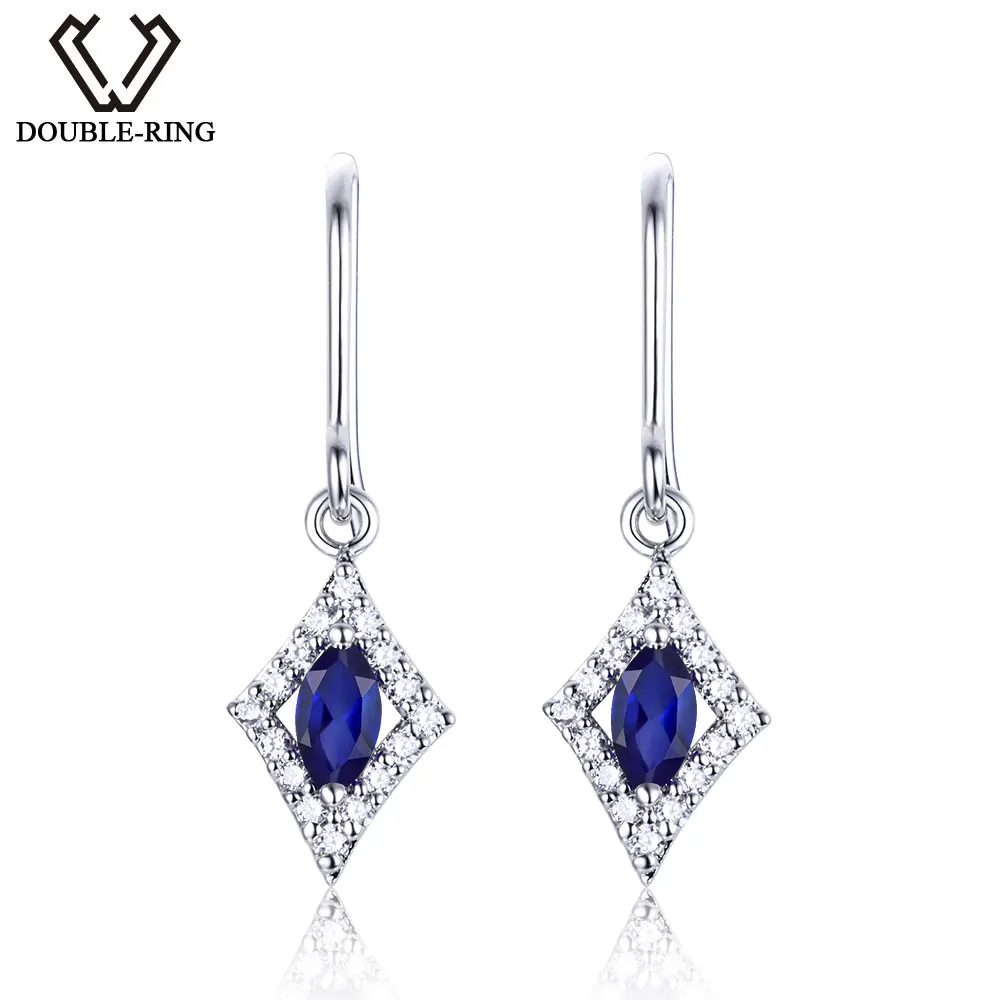 

DOUBLE-R 925 sterling silver Created Sapphire Gemstone Drop Earrings for women Brinco Feminino