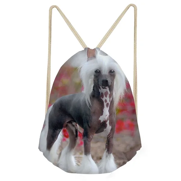 INSTANTARTS Милые 3D печать Китайская хохлатая собака печать женщина Drawstring сумки многофункциональные рюкзаки из мягкой ткани девушки пляжные сумки - Цвет: CJ0584Z3