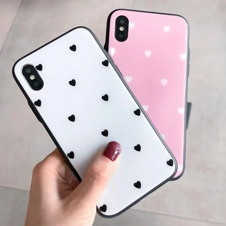 luxury tpu+Tempered glass simple and small love Phone Case for iphone X 7 6 6S 8 plus cases | Мобильные телефоны и