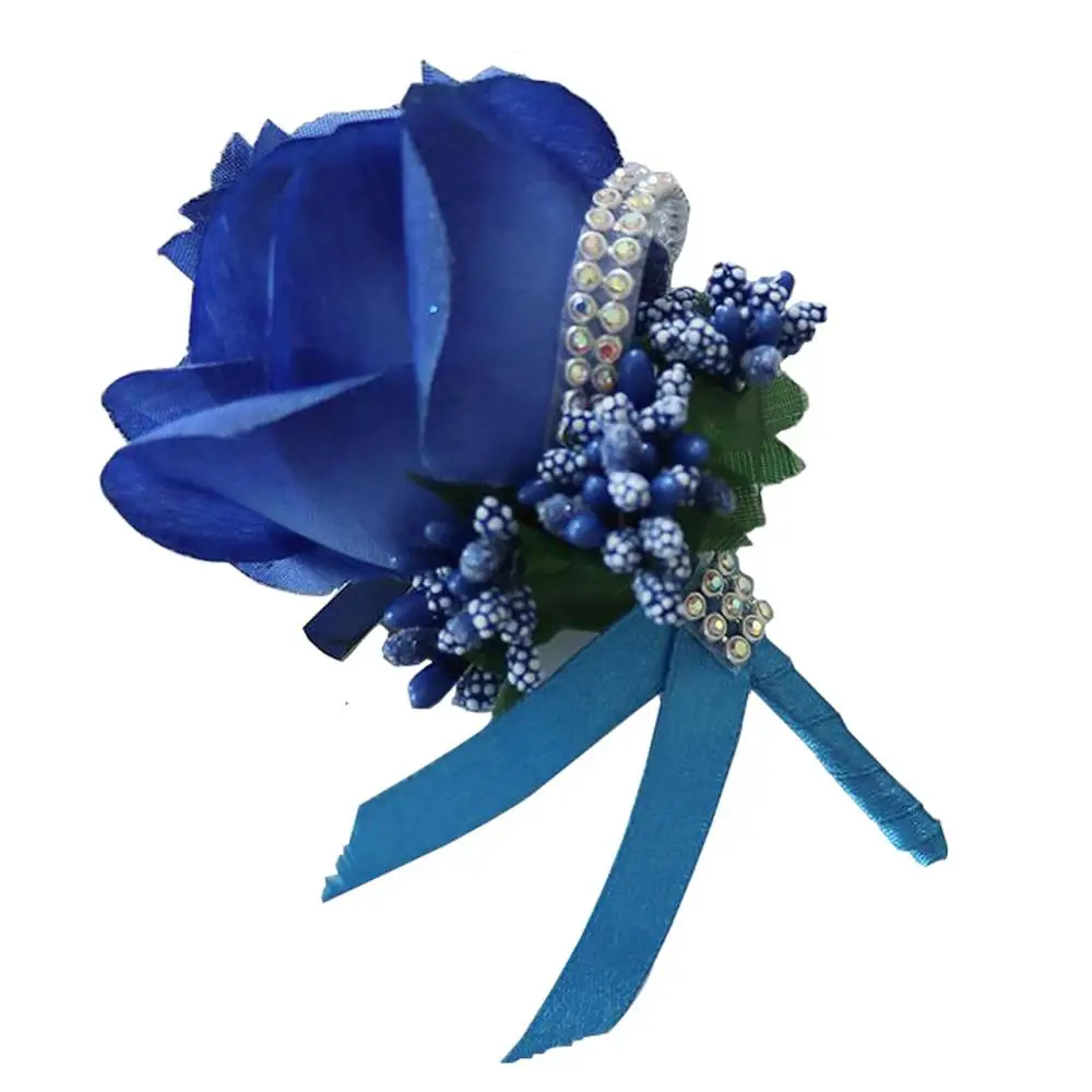 Dark Blue Брошь цветок корсаж Свадебный декор Жених Бутоньерка Свадебный Лучший человек Шелковая Роза цветок бутоньерка для костюма для украшения свадьбы - Color: Dark Blue