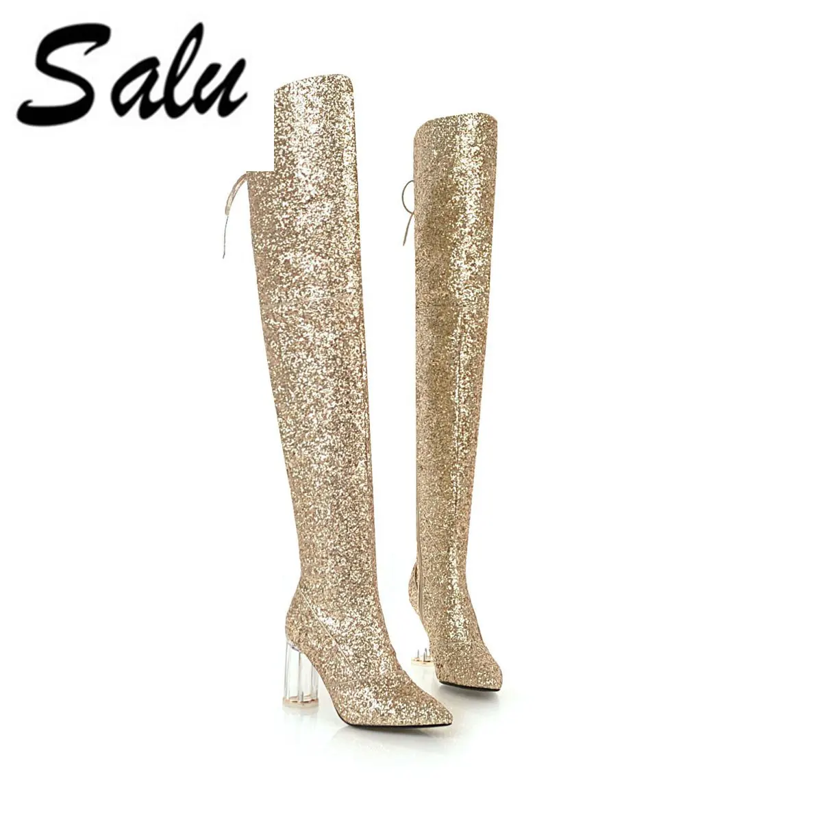 

Salu 2020 new winter fashion genuine leather over the knee boots thigh high booties bling women shoes boots big size 11 12