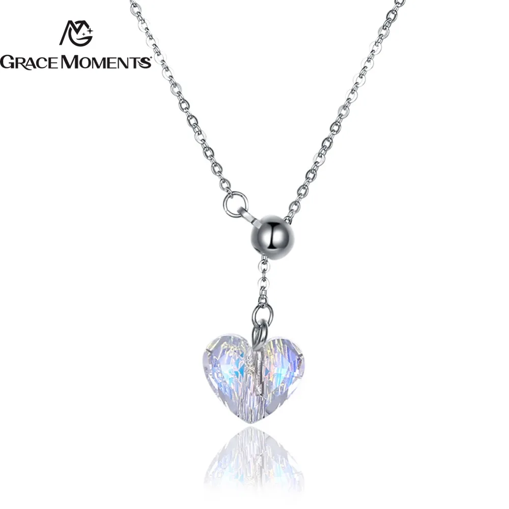 Грейс моменты мода сверкающих сердце 925 Sterling Серебряные ожерелья Циркон Подвеска