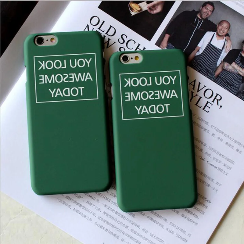 Simple Solid Green Color Letter Phone Case For iphone 5 5s SE 6 6S 6Plus 6sPlus Fashion Hard PC Back Cover Capa |