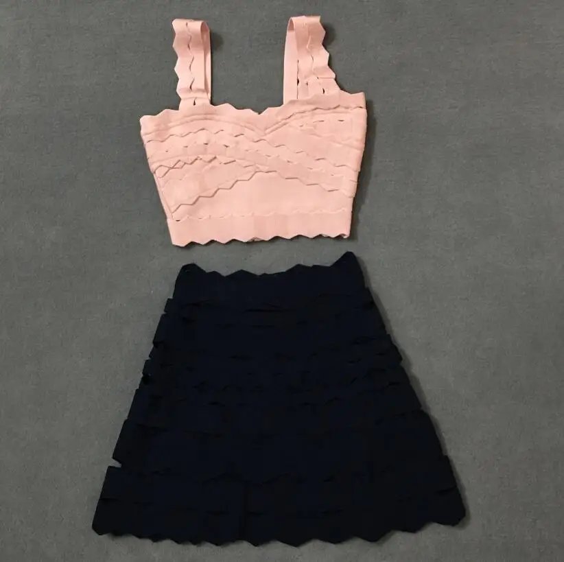 Navy Blue and Pink Горячая мода летние наряды бодикон сексуальная женщина 2 шт наборы А-силуэта дамское элегантное пляжное повседневное вискозное Бандажное платье из двух частей - Цвет: Navy Blue and Pink