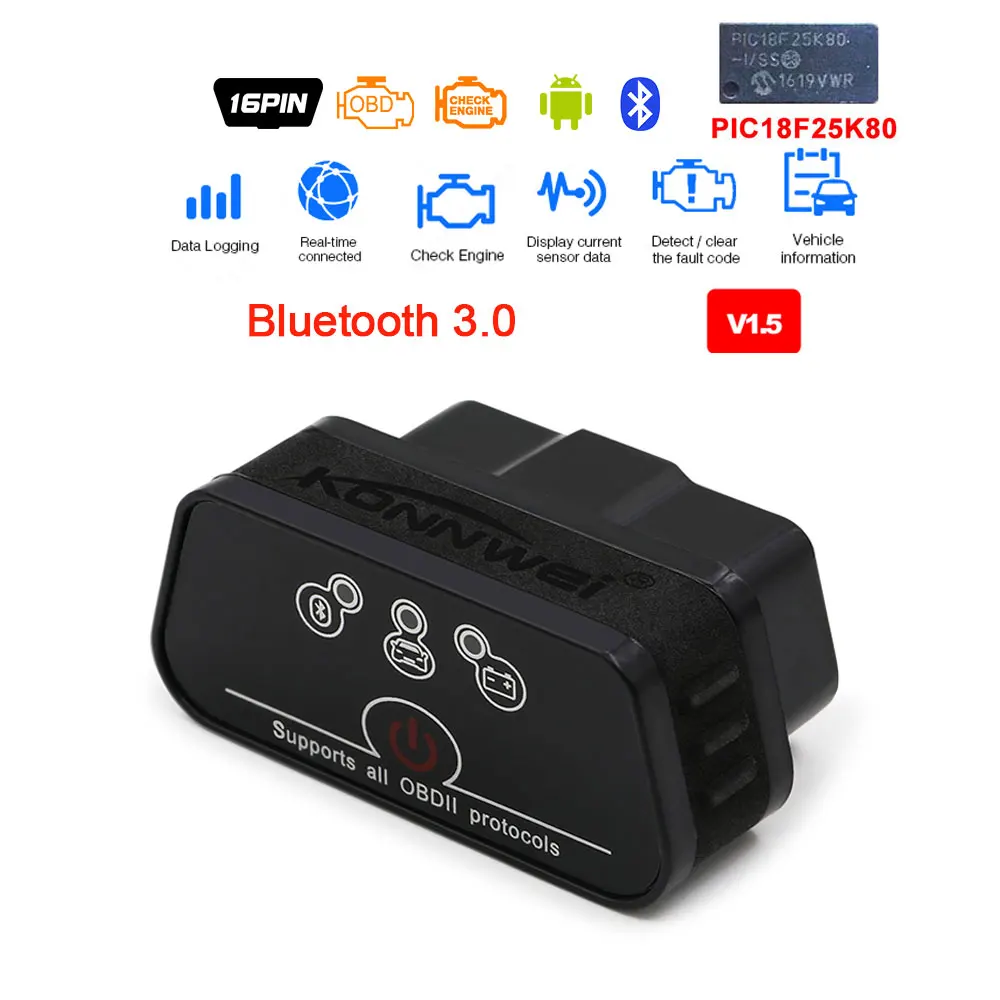 SC01-E01 BT3.0 Konnwei KW901 elm 327 obd2 Bluetooth V1.5 Pic18f25k80 чип OBD2 bluetooth сканер для считывания штрих-кода диагностический инструмент крутящий момент для Android - Цвет: SC01-E01 BT3.0