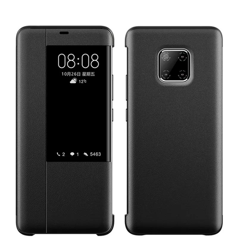 Черный Для huawei mate 20 30 Pro Чехол, флип-чехол, кожаный смарт-чехол с окошком для huawei mate 20 X Чехол, защитный чехол - Цвет: Черный