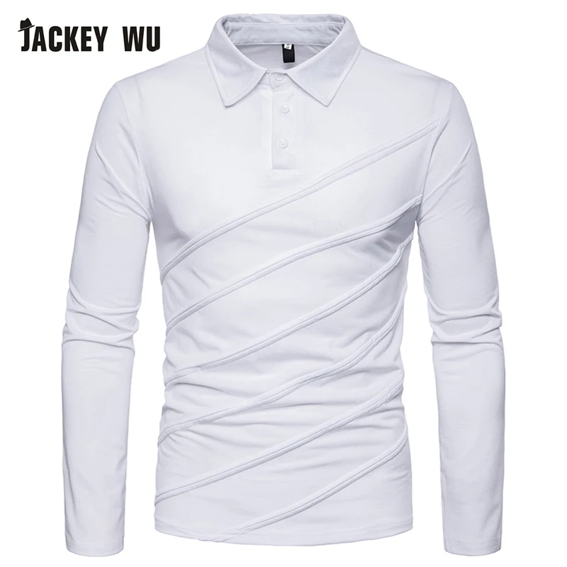 JACKEYWU мужская рубашка поло 2019 модная однотонная с длинным рукавом хлопковая