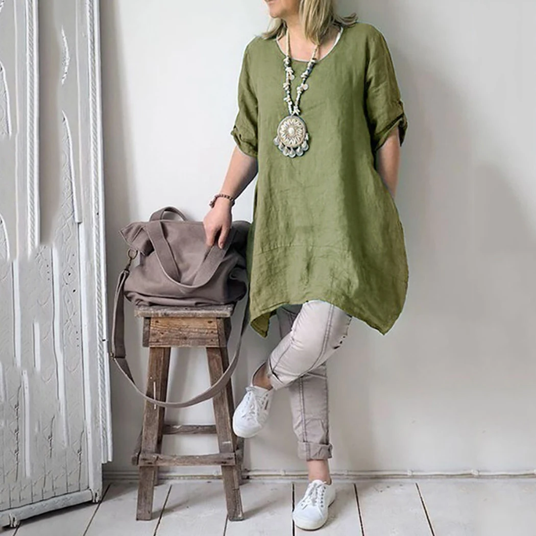 Plus Size S-5XL Women Dress 2019 Summer Cotton Linen Baggy Loose Casual Short Sleeve Irregular Boho Beach Dresses Vestidos | Женская