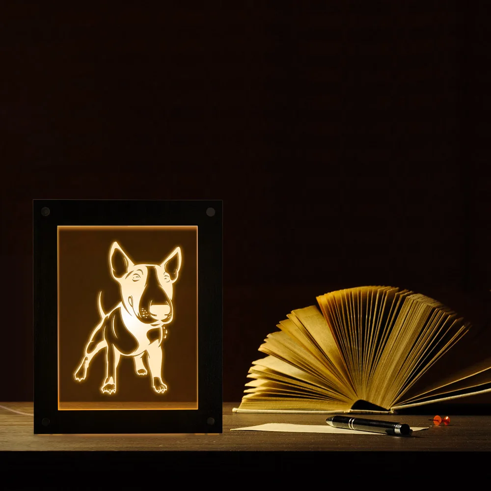 Bull Terrier собака 3D Волшебная Ночная лампа фоторамка детская комната СВЕТОДИОДНАЯ