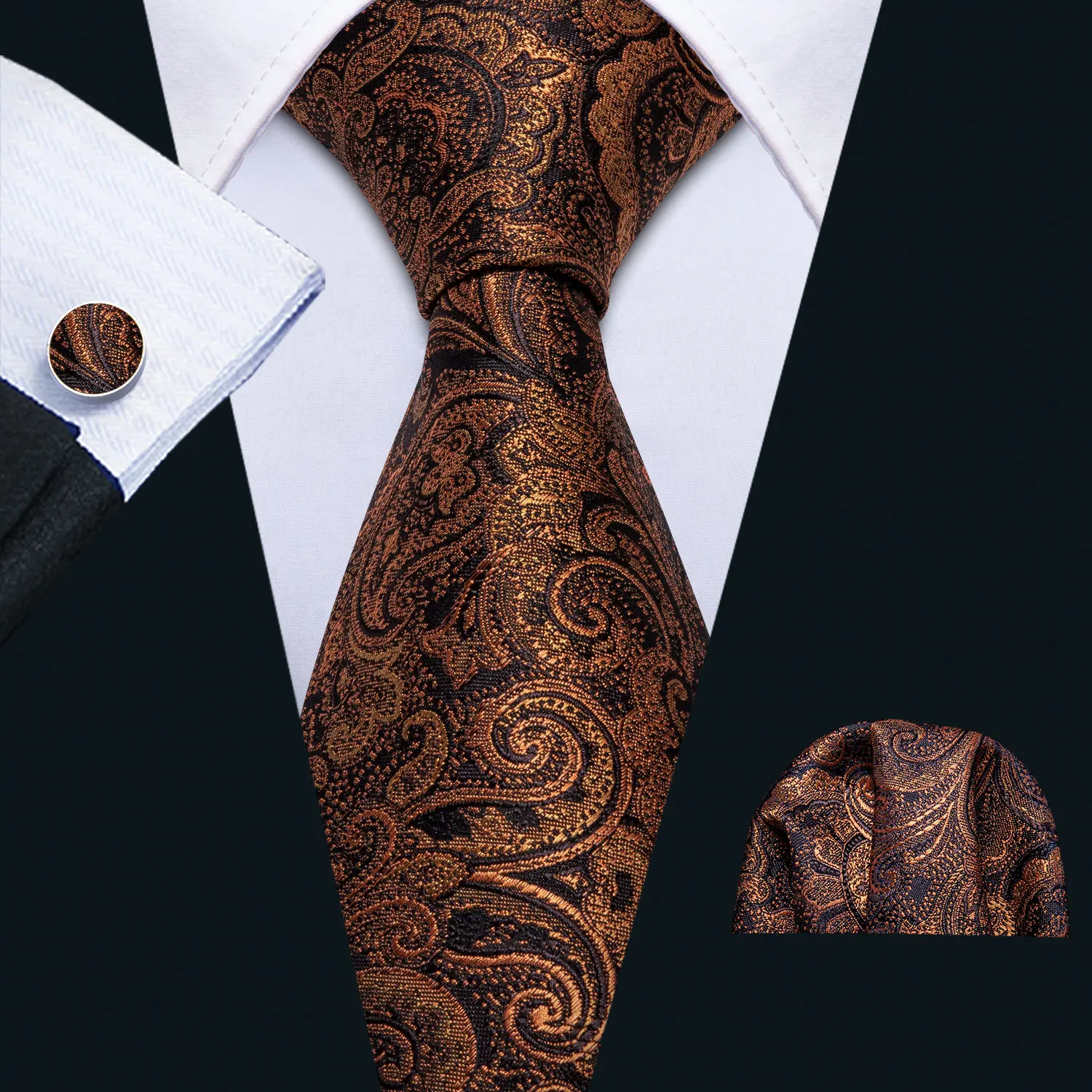 

Barry.wang Men Silk Necktie Gold Paisley Tie Set Handkerchief Cufflinks Floral Yellow Neck Tie Woven Designer Suit FA-5157