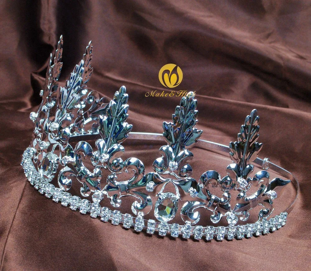 Мужская благородная король Тиара Диадема Женская Корона Посеребренная Стразы