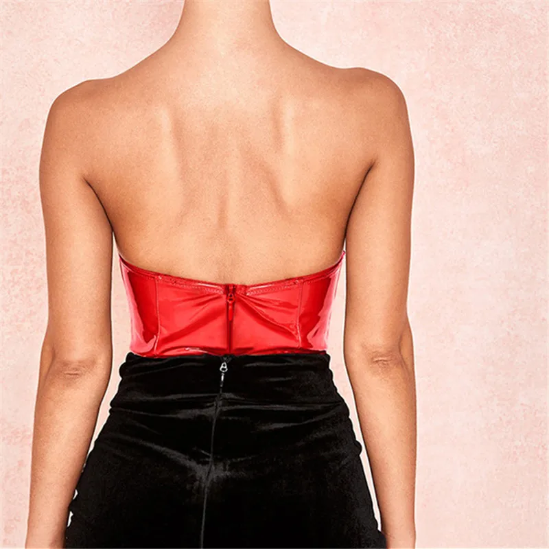 Красный из искусственной кожи пикантные без бретелек женское Боди без рукавов с открытой спиной комбинезон Для женщин Комбинезоны Черный Повседневное тела Mujer Femme