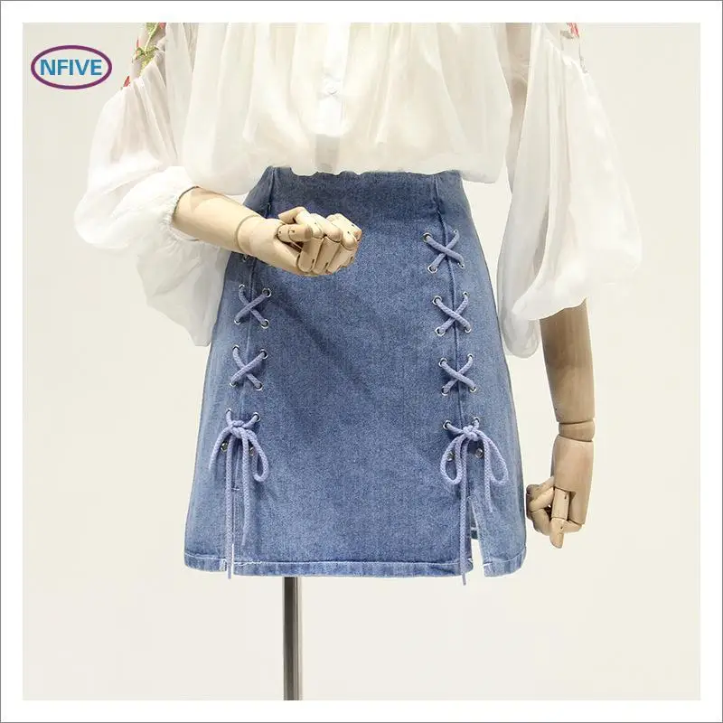 NFIVE бренд 2017 женские короткие джинсовые юбки с разрезом Корейская Новая модная