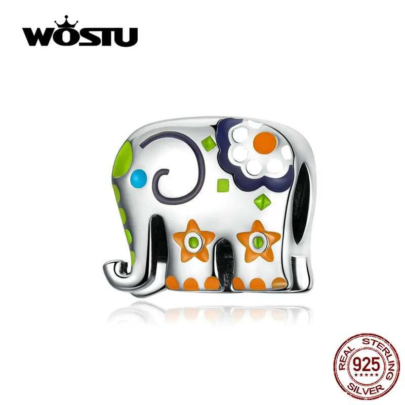 WOSTU 925 Sterling Silver Colorful Happy Elephant Beads Enamel Charms Fit Original Bracelet Pendant Fashion Jewelry Gift FNC095 | Украшения